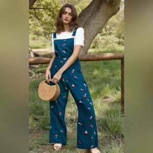 Blue Mushroom Print corduroy-like overalls